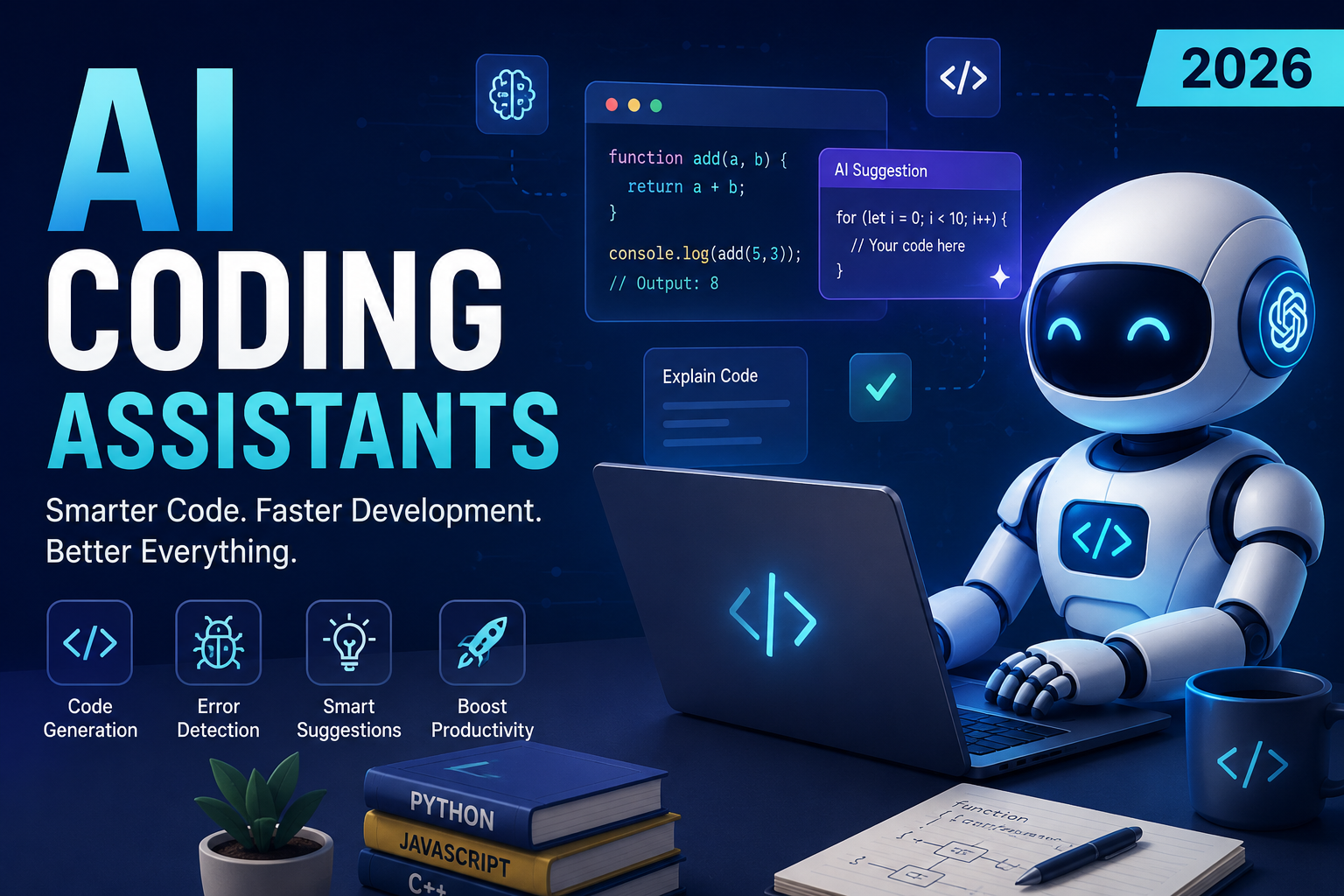 Developer using AI Coding Assistant to generate code, debug applications, and improve software development productivity.