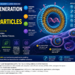 High-resolution infographic showing Next-Generation Lipid Nanoparticles (LNPs), including their structure, components, targeted drug delivery mechanism, mRNA vaccine technology, gene therapy, CRISPR delivery, cancer immunotherapy, and precision medicine applications.