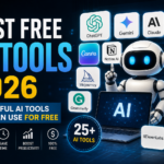 Best Free AI Tools in 2026 featuring ChatGPT, Gemini, Claude, Copilot, Canva AI, Cursor AI, Perplexity AI, and other popular free artificial intelligence tools for beginners.