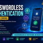 Modern Passwordless Authentication Guide 2026 feature image illustrating passkeys, biometric authentication, FIDO2, WebAuthn, magic links, authenticator apps, secure passwordless login, and Zero Trust security.
